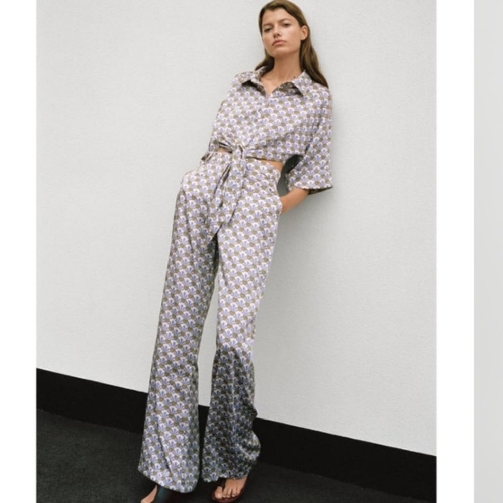 Zara pineapple wide leg pajama style high waist pants XS